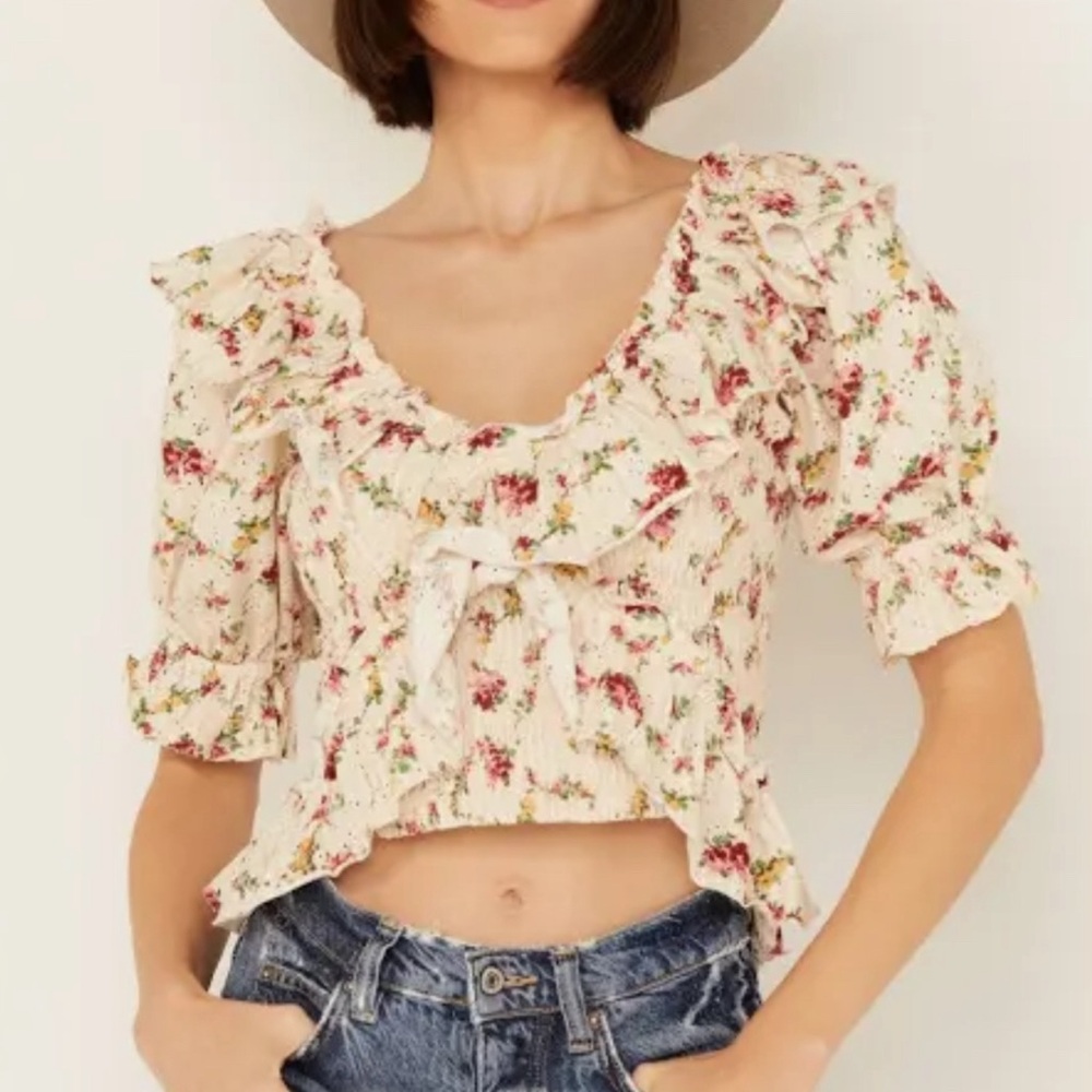 Free People Floral Ruffle Top